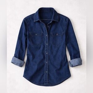 Armani Exchange Vintage Dark Blue Denim Western Y2K‎ Button Down Shirt- size S